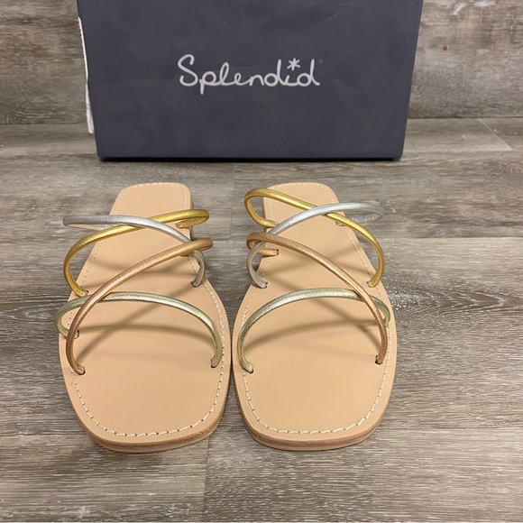 Splendid | Frankie Strappy Sandals In Metallic Leather Gold Silver Bronze Size 9 - Picture 2 of 8